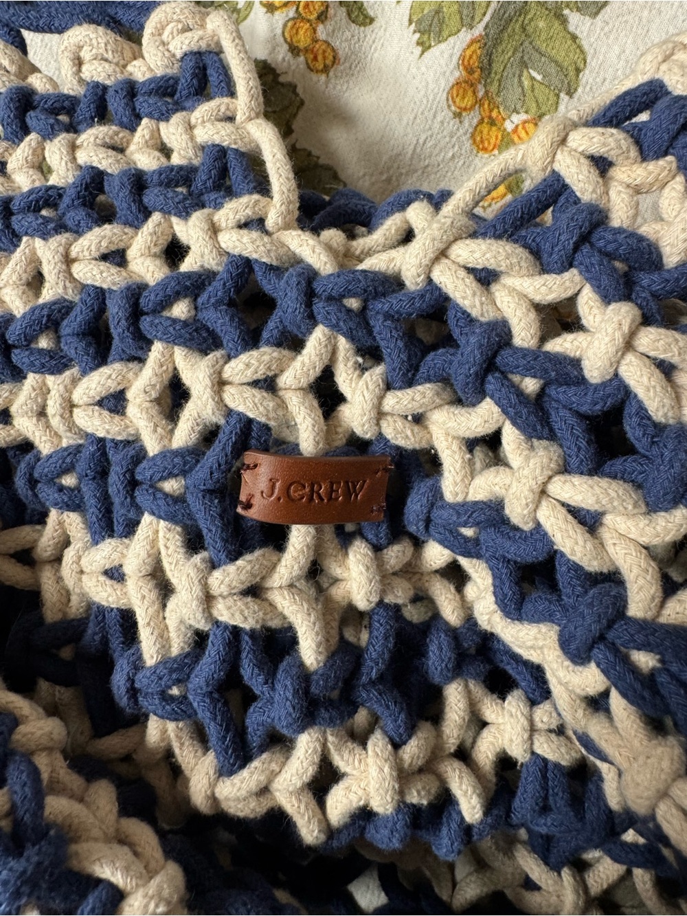 J. Crew Navy and Cream Crochet Tote